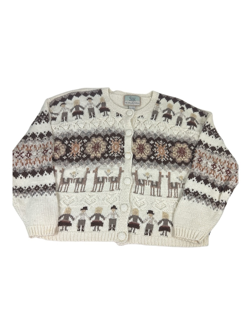 Alpine Collection Sz 18/20 Cardigan Folk Art Cottagecore Cotton Blend Cream/Tan